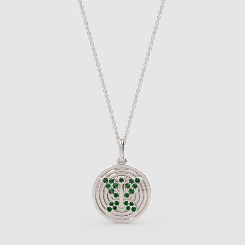 Emerald Gemini Zodiac Medallion Pendant Necklace - Two