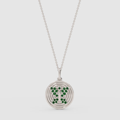 Emerald Gemini Zodiac Medallion Pendant Necklace - Two