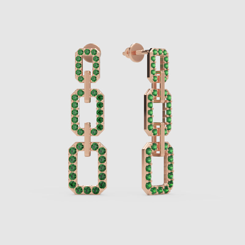 Emerald Chain Link Drop Earrings - Three