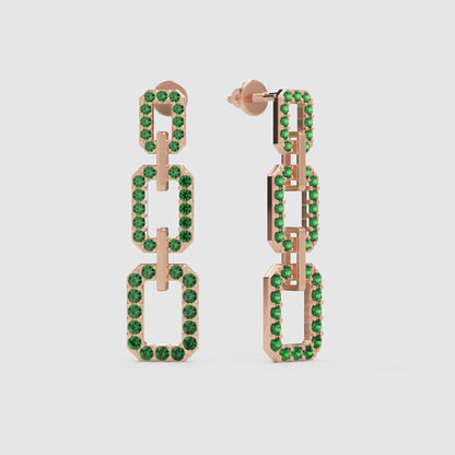Emerald Chain Link Drop Earrings - Three
