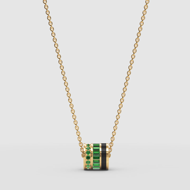 Triple Band Emerald And Black Onyx Pendant Necklace - Three
