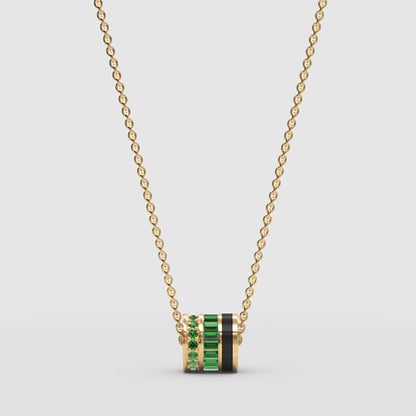 Triple Band Emerald And Black Onyx Pendant Necklace - Three