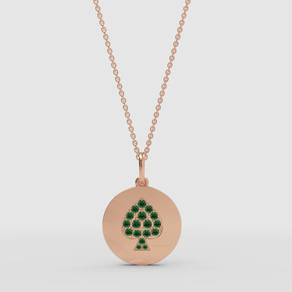 Emerald Spade Disc Pendant Necklace - Three