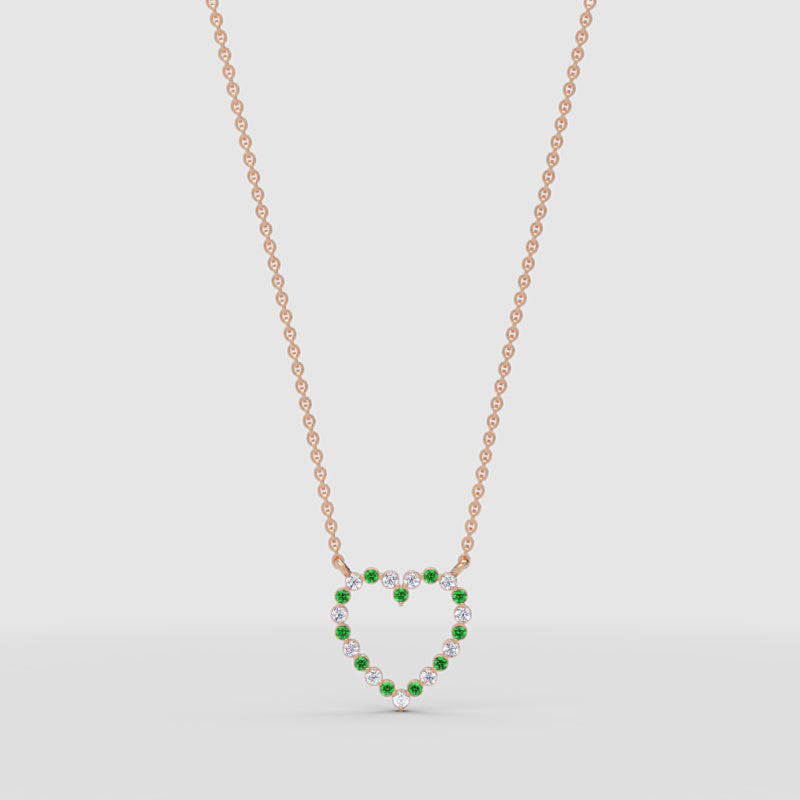 Emerald And Diamond Heart Pendant Necklace In 14K Yellow Gold - Seven