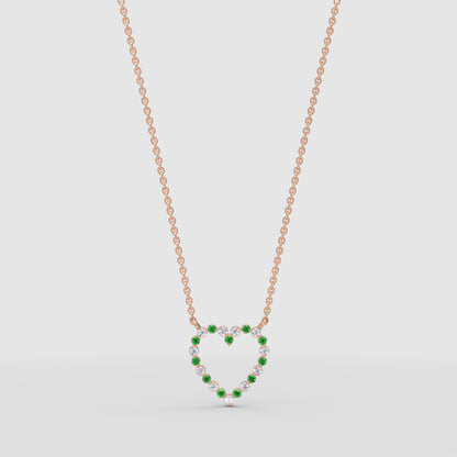 Emerald And Diamond Heart Pendant Necklace In 14K Yellow Gold - Seven
