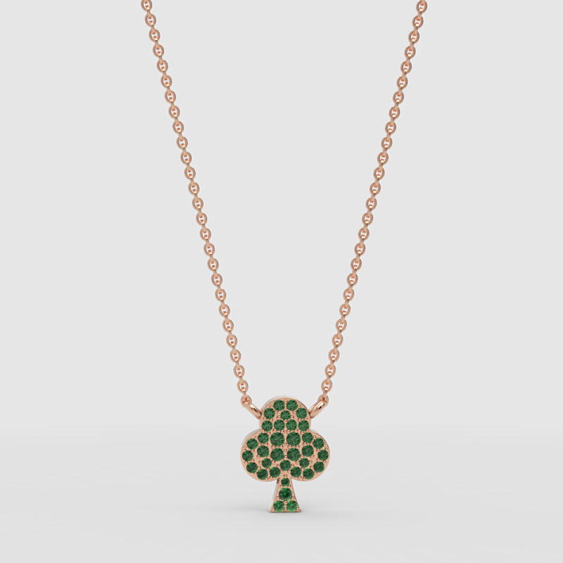 Emerald Pav Clover Pendant Necklace - Four