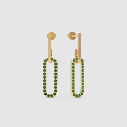 Emerald Rectangular Drop Earrings With Bar Studs - Four