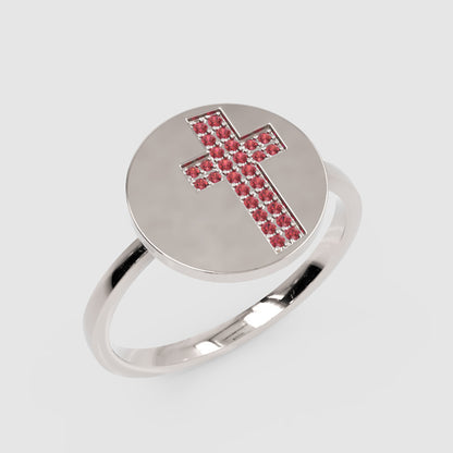 Ruby Cross Signet Disc Ring - Seven