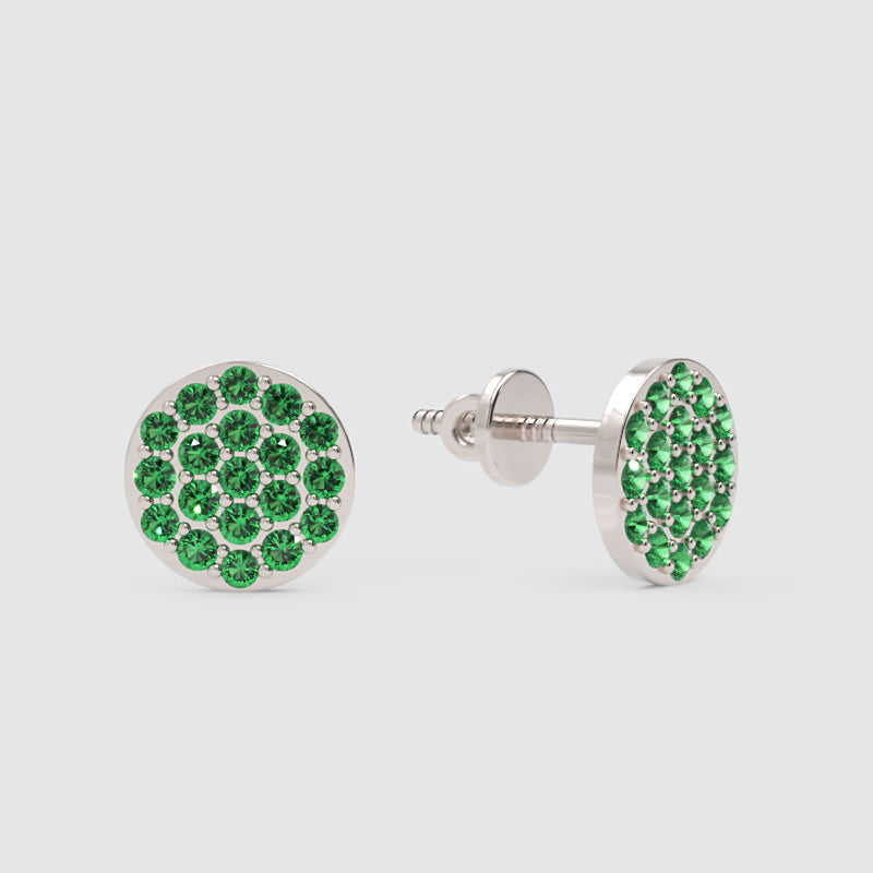 Pav Green Crystal Disc Stud Earrings With Screw Back - Four