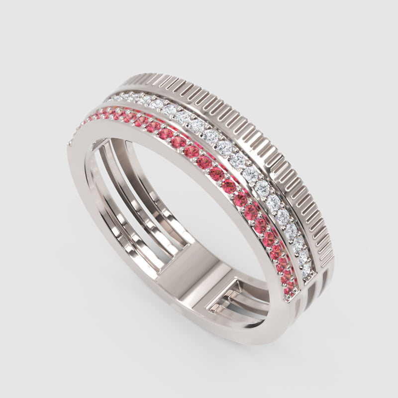 Gold Ruby Diamond Multi-Row Band Ring – Textured Statement Luxury Ring | Jebij - Seven