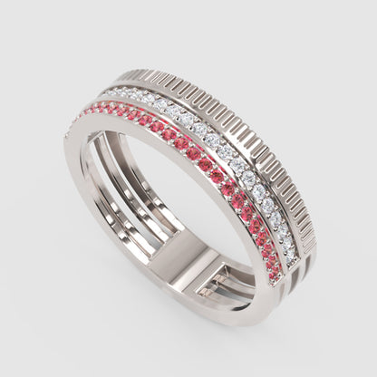 Gold Ruby Diamond Multi-Row Band Ring – Textured Statement Luxury Ring | Jebij - Seven