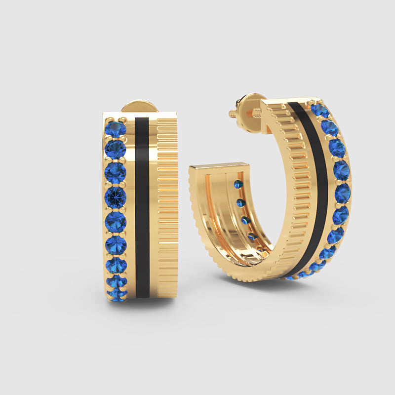 Blue Sapphire Hoop Earrings With Textured Design - Seven