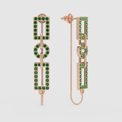 Geometric Green Gemstone Chain Link Drop Earrings - Four