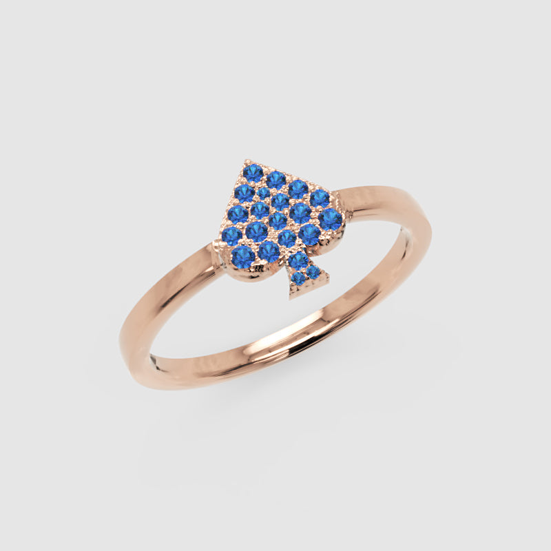 Blue Sapphire Spade Stackable Ring With Pav Setting - Seven