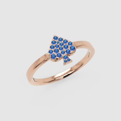 Blue Sapphire Spade Stackable Ring With Pav Setting - Seven
