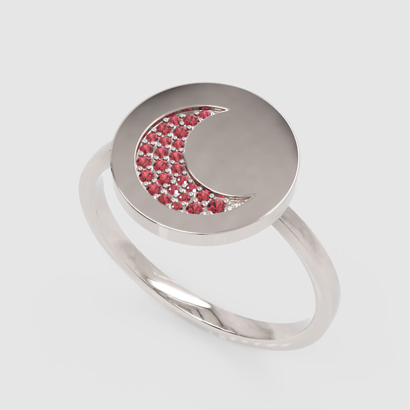 Ruby Crescent Moon Disc Ring - Seven