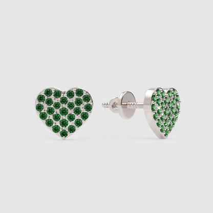 Pav Green Crystal Heart Stud Earrings - Four