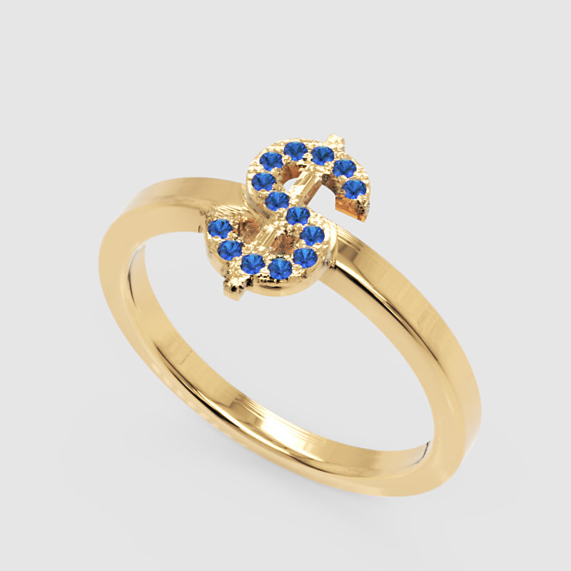 Blue Sapphire Dollar Sign Statement Ring - Eight
