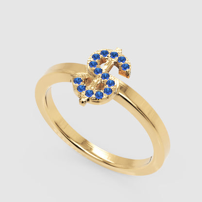 Blue Sapphire Dollar Sign Statement Ring - Eight