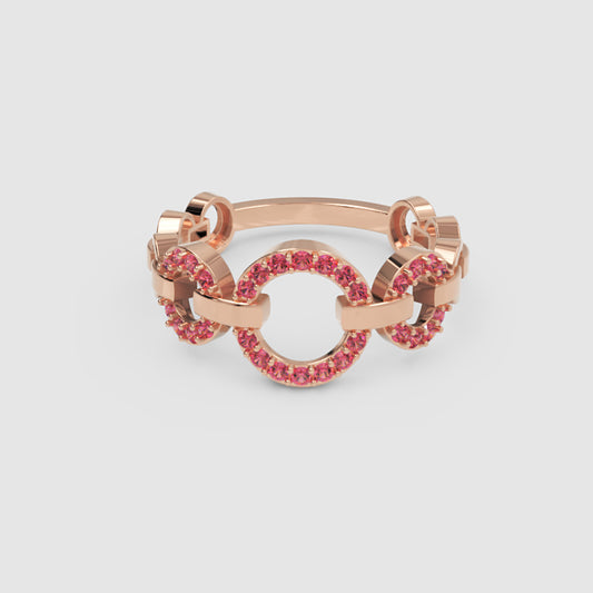 Ruby Multi-Link Circular Ring In Rose Gold | Double Pave Interlocking Chain Romantic Statement Luxury Ring For Women | Jebij - One