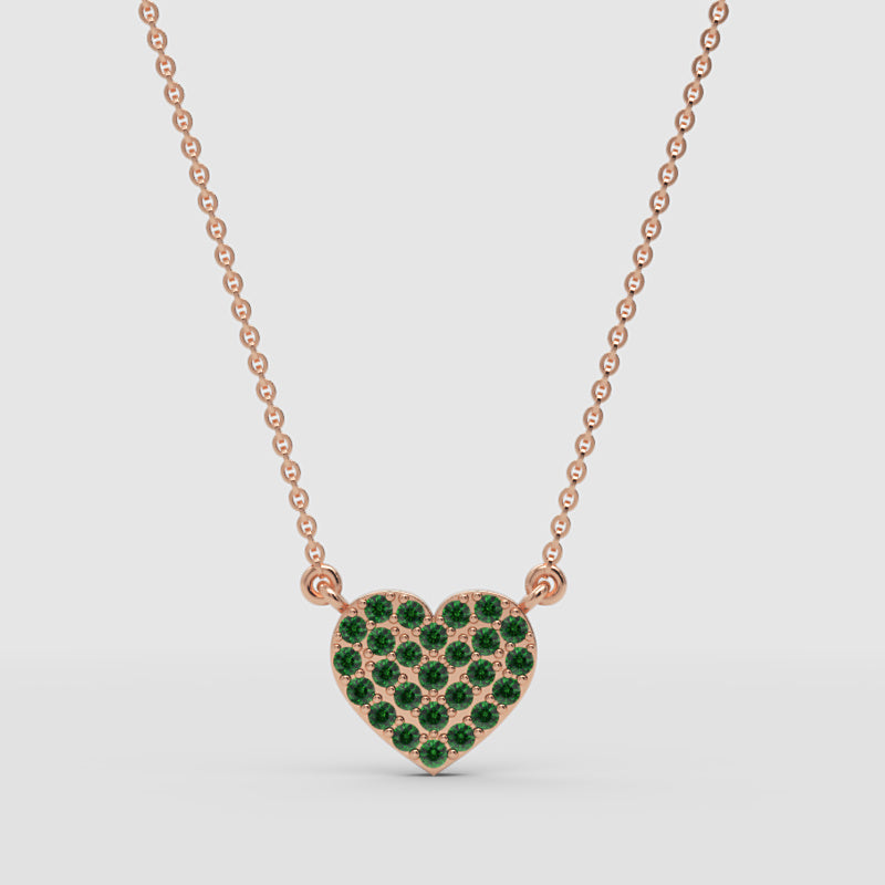Pav Emerald Heart Pendant Necklace With Chain - Four