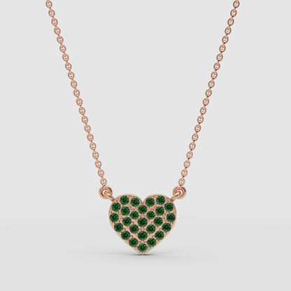 Pav Emerald Heart Pendant Necklace With Chain - Four
