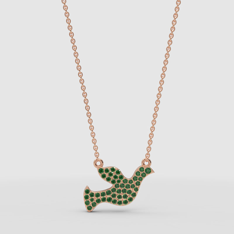 Green Crystal Dove Bird Pendant Necklace - Four