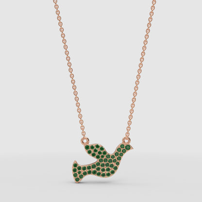 Green Crystal Dove Bird Pendant Necklace - Four