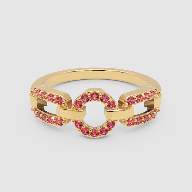 Ruby Circular Link Ring In White Gold | Double Pave Interlocking Chain Statement Luxury Ring For Women | Jebij - Four