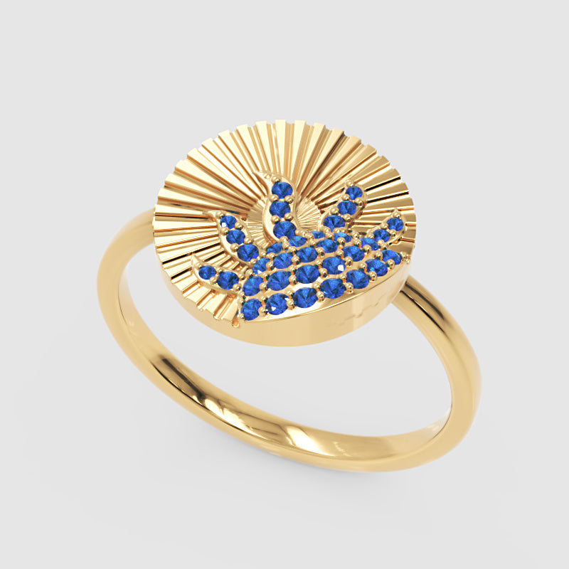 Blue Sapphire Wave Ring With Textured Sunburst Design - Seven