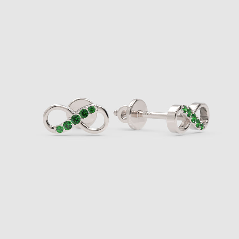 Emerald Infinity Stud Earrings With Screw Back - Four