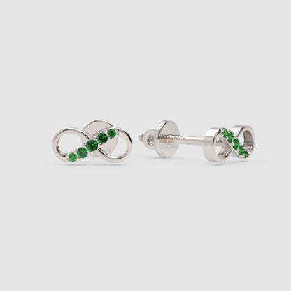 Emerald Infinity Stud Earrings With Screw Back - Four