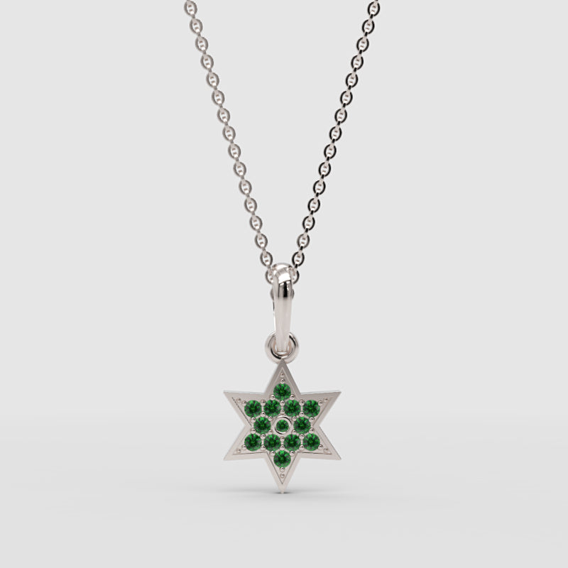 Emerald Star Of David Pendant Necklace With Cable Chain - Four
