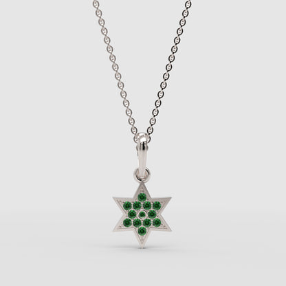 Emerald Star Of David Pendant Necklace With Cable Chain - Four