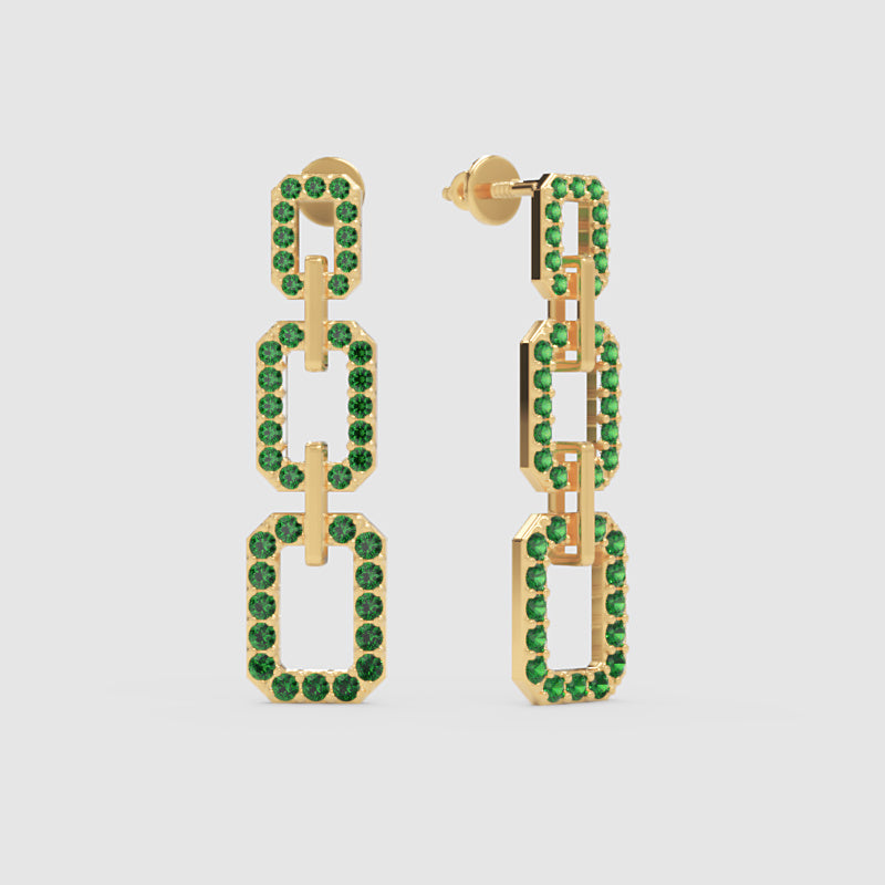 Emerald Chain Link Drop Earrings - Four