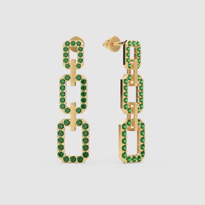 Emerald Chain Link Drop Earrings - Four