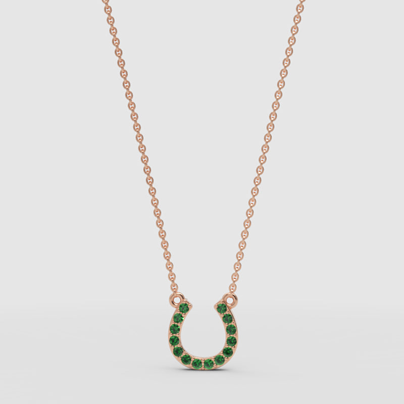 Emerald Horseshoe Pendant Necklace With Chain - Four