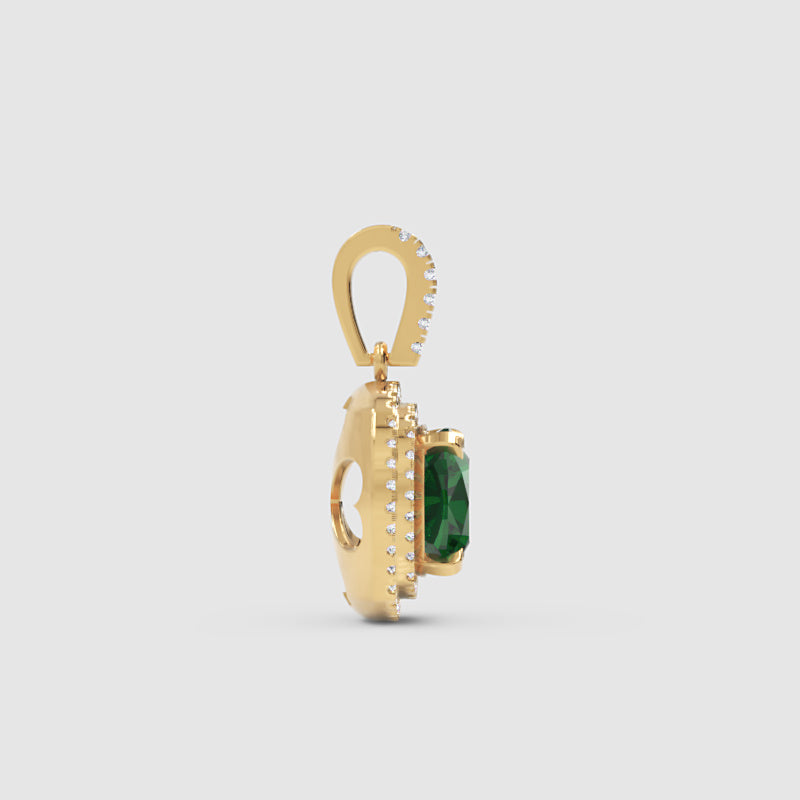 Cushion Cut Green Emerald Double Halo Pendant With Diamond Accents - Seven