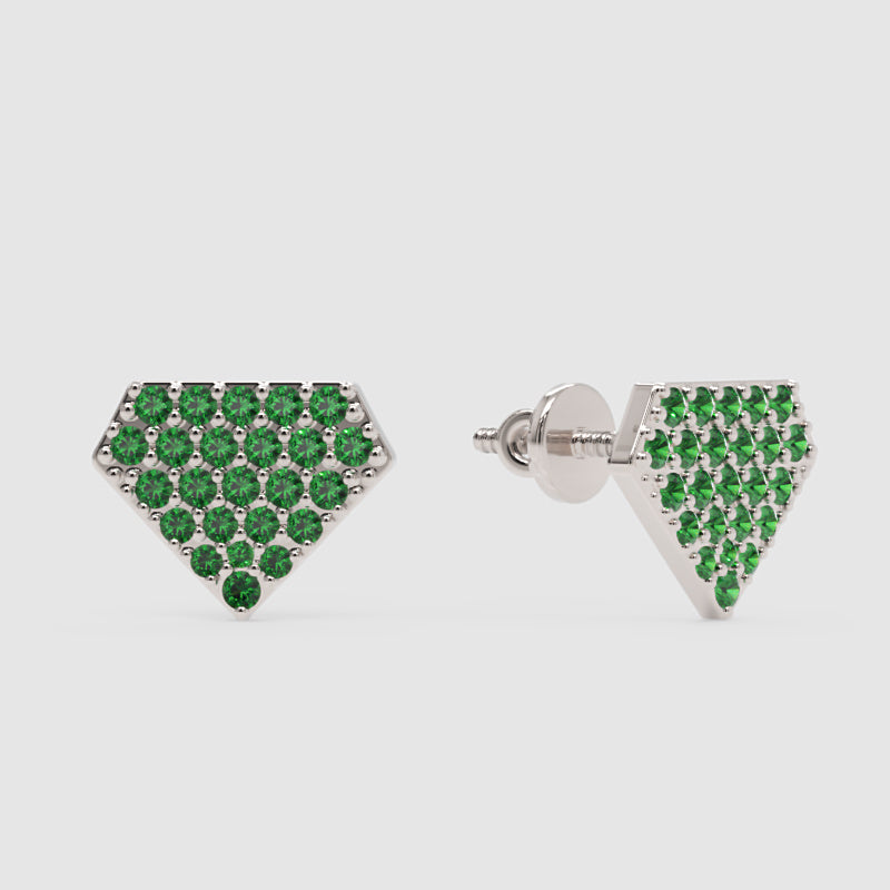 Emerald Pav Diamondshaped Stud Earrings - Four