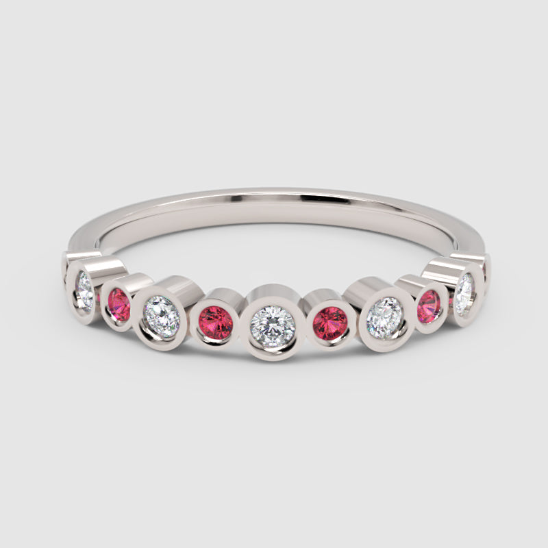 Alternating Pink And White Bezel Set Stackable Ring - Seven