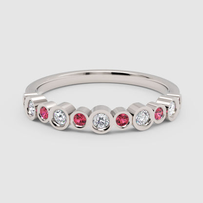 Alternating Pink And White Bezel Set Stackable Ring - Seven