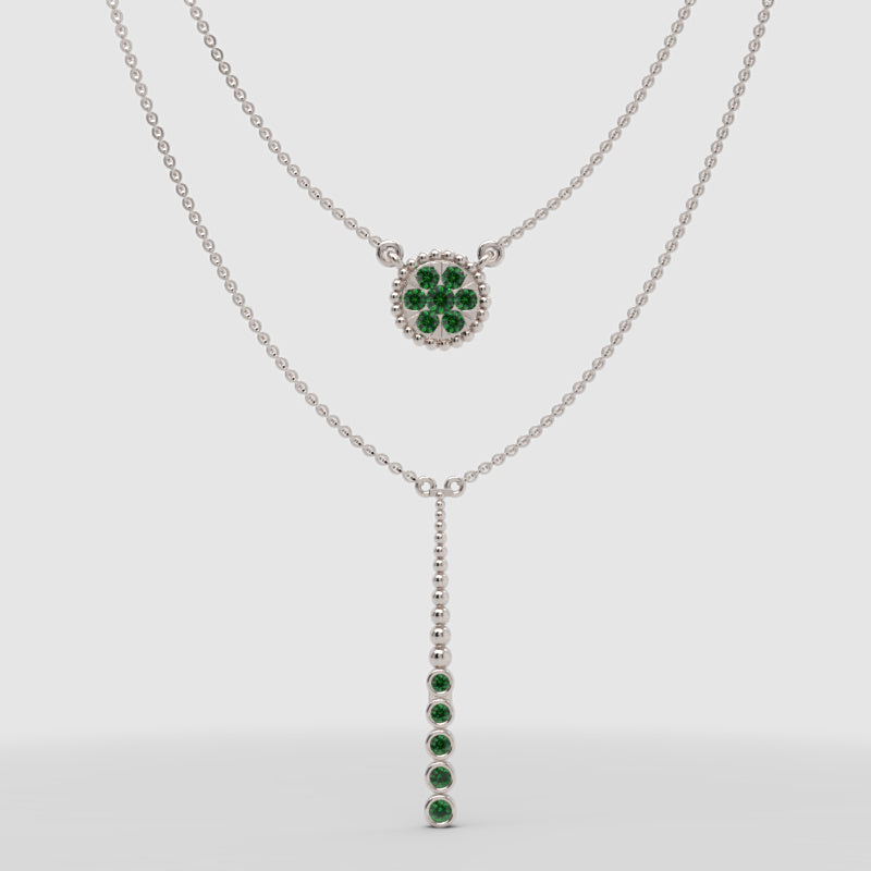 Emerald Flower Medallion And Bar Drop Layered Necklace - Four