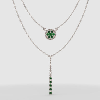 Emerald Flower Medallion And Bar Drop Layered Necklace - Four
