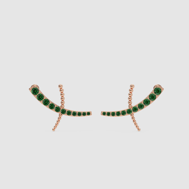 Emerald Ear Climber Earrings With Beaded Accents - Four