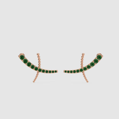 Emerald Ear Climber Earrings With Beaded Accents - Four