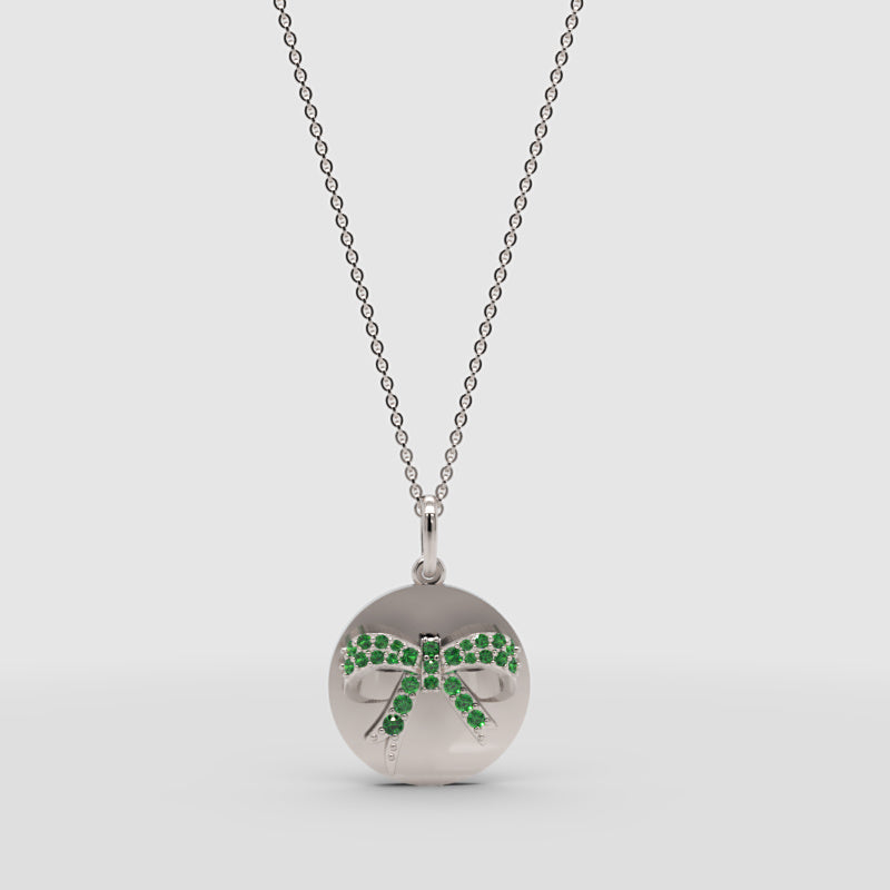 Emerald Bow Disc Pendant Necklace - Three