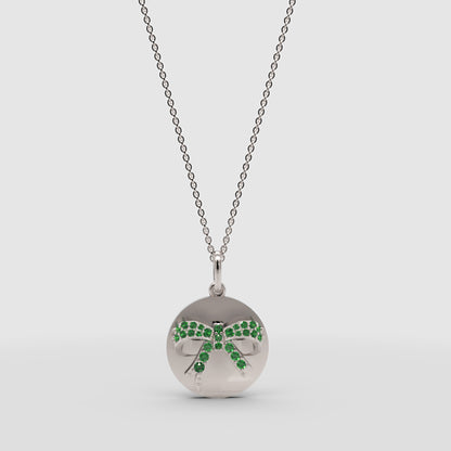 Emerald Bow Disc Pendant Necklace - Three