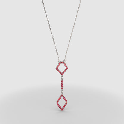 Lab-Grown Ruby Geometric Drop Pendant Necklace In Rose Gold | Adjustable 16–17 Inch Chain - Four