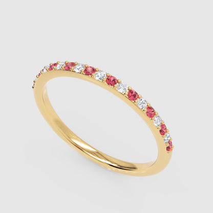 Ruby And Diamond Alternating Half Eternity Band Ring - Seven