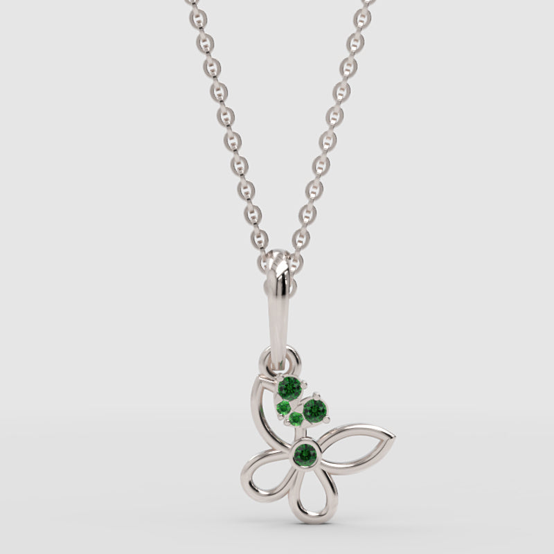 Green Gemstone Butterfly Pendant Necklace With Chain - Four